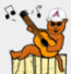 cat playing guitar wearing Atlanta Braves cap