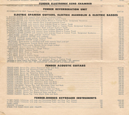 1965 Fender Price List (partial) 1965 Fender Price List (partial)